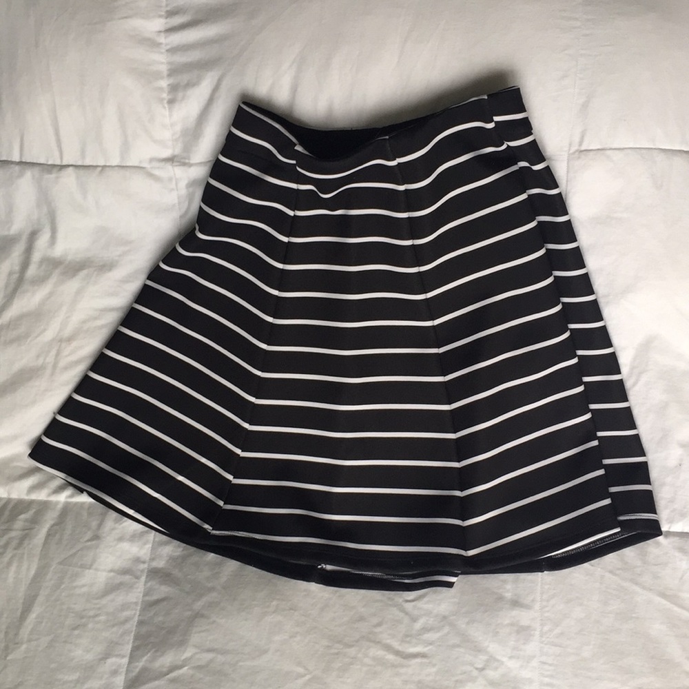 Decree Black and White Striped Skater Skirt